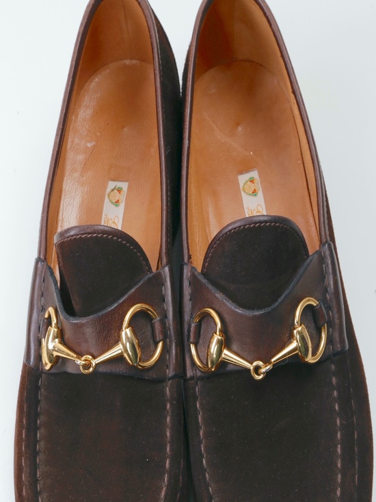 Gucci Vintage  Mens Brown Suede Horsebit Loafers Gold Bit Made In Italy Size 7.5 main image 5